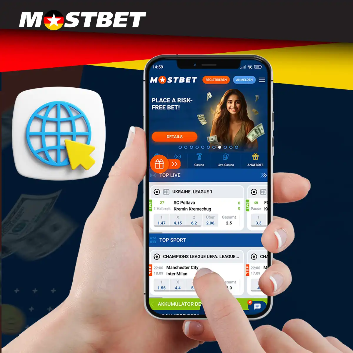 Übersicht über die mobile Version von Mostbet