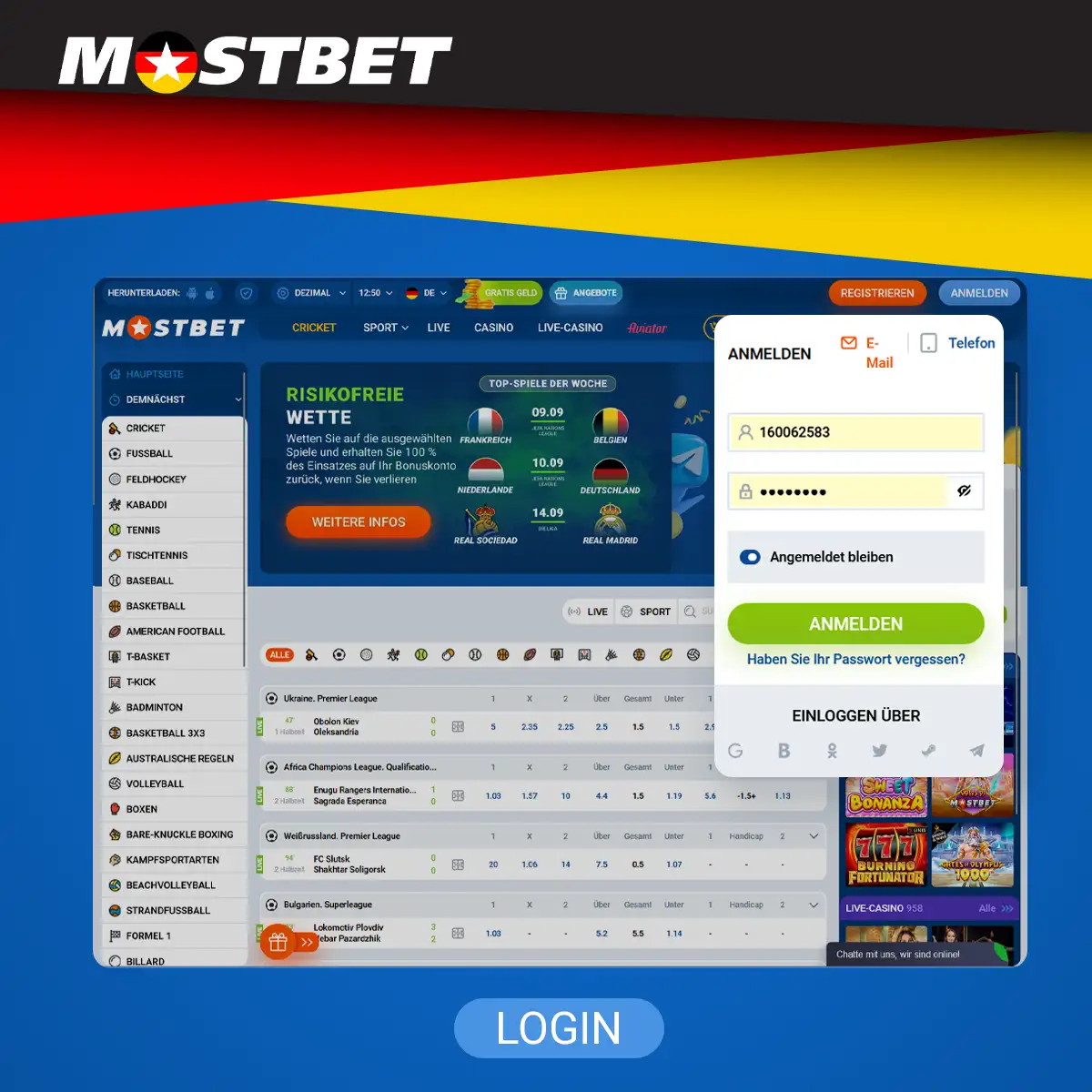 Wie logge ich mich nach der Registrierung bei Mostbet ein?