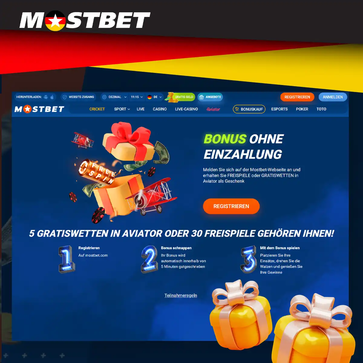 Wie bekomme ich einen Bonus ohne Einzahlung von Mostbet?