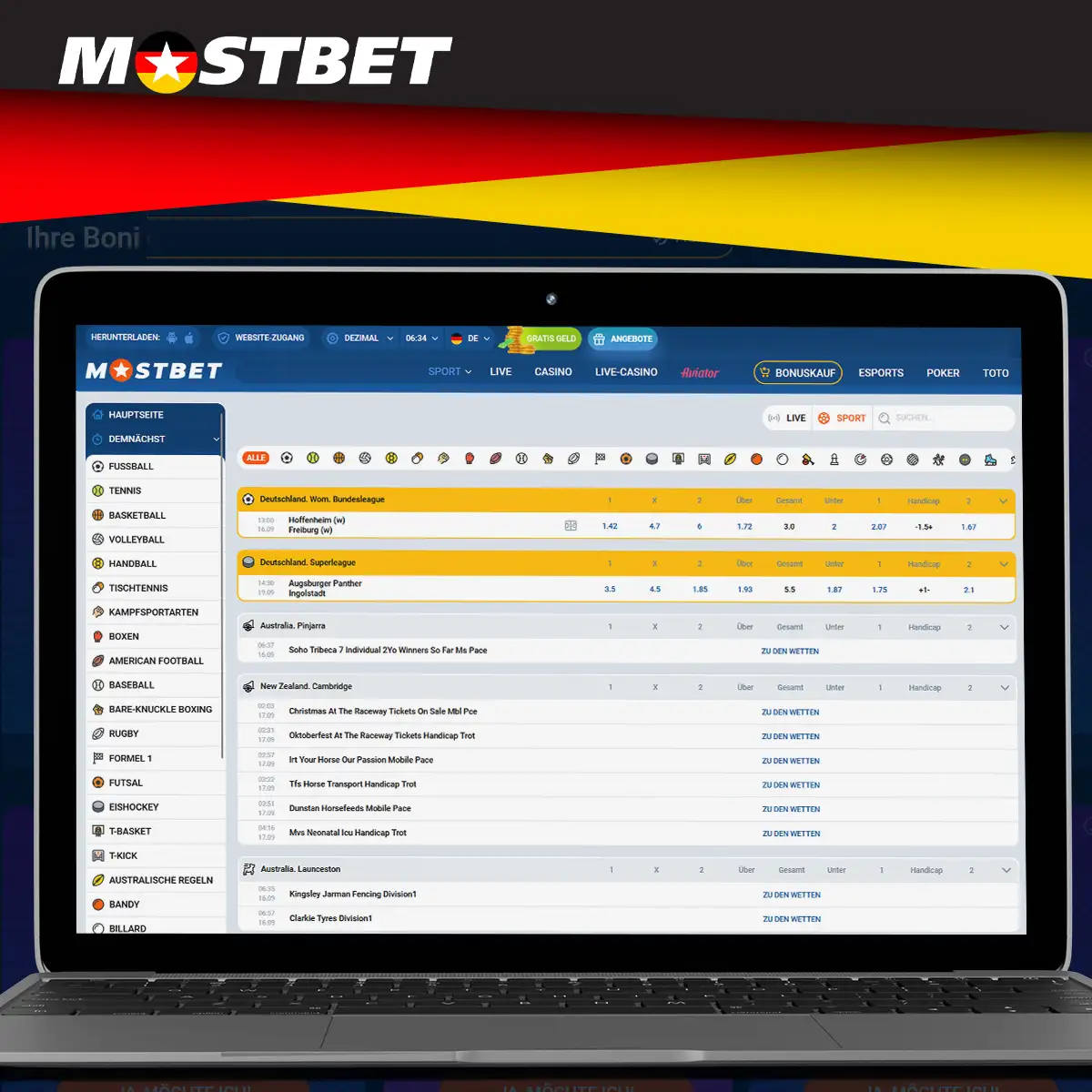 Große Auswahl an Sportarten für Sportwetten bei Mostbet