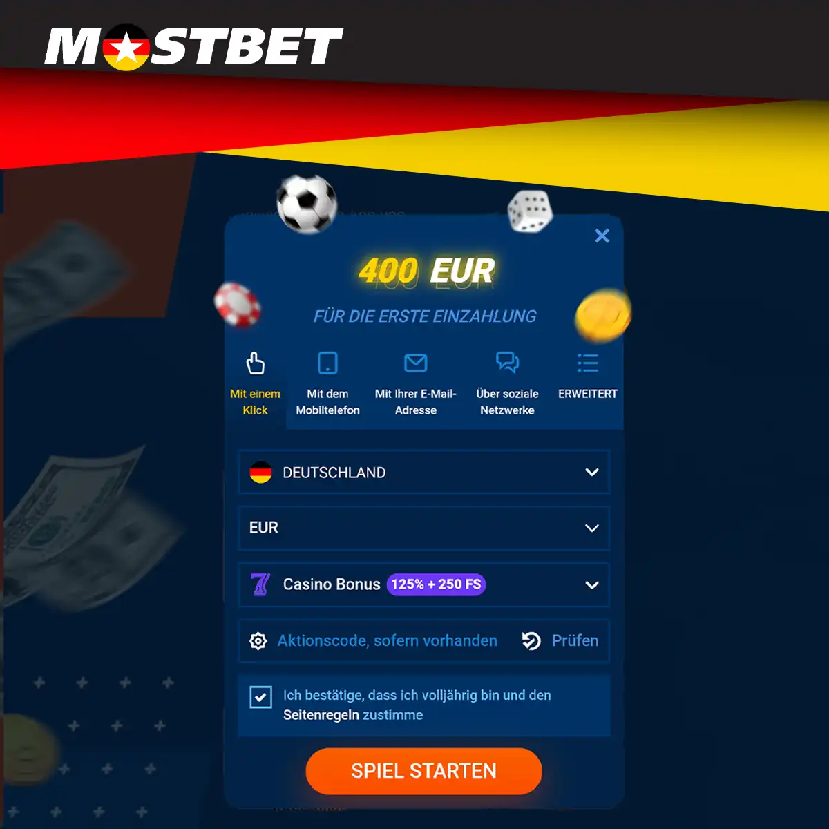 Anmeldung für Mostbet in der App