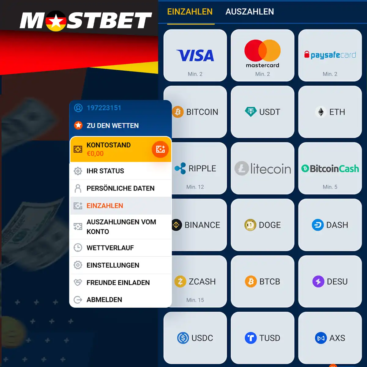 Wie kann ich meine erste Einzahlung bei Mostbet tätigen?